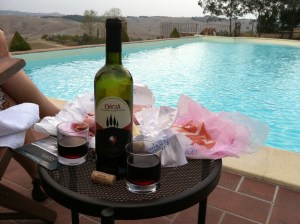 Poolside feast in Pienza